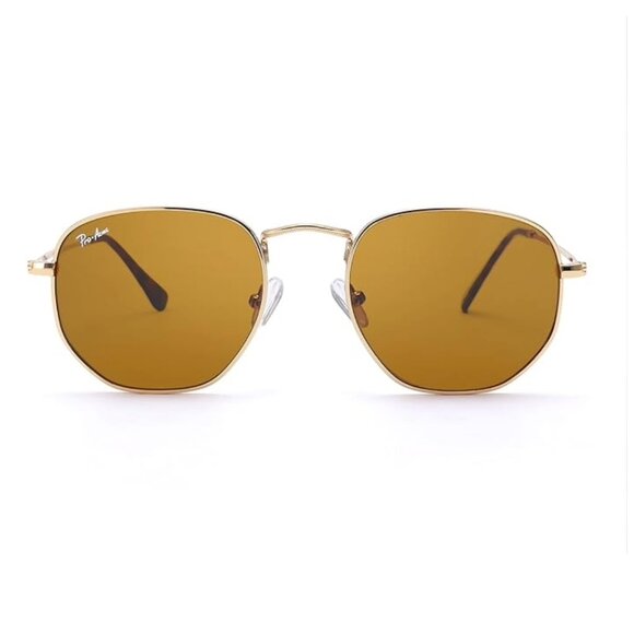 Retro Aviator Square Polarized Sunglasses, Unisex, GOLD/BROWN main image 5